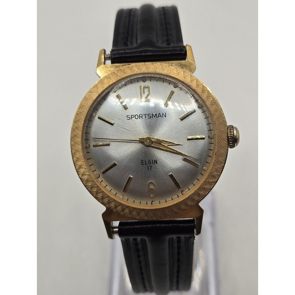 Vintage Elgin Sportsman 17 Jewel Mechanical Watch . 1960s. New Leather Strap
